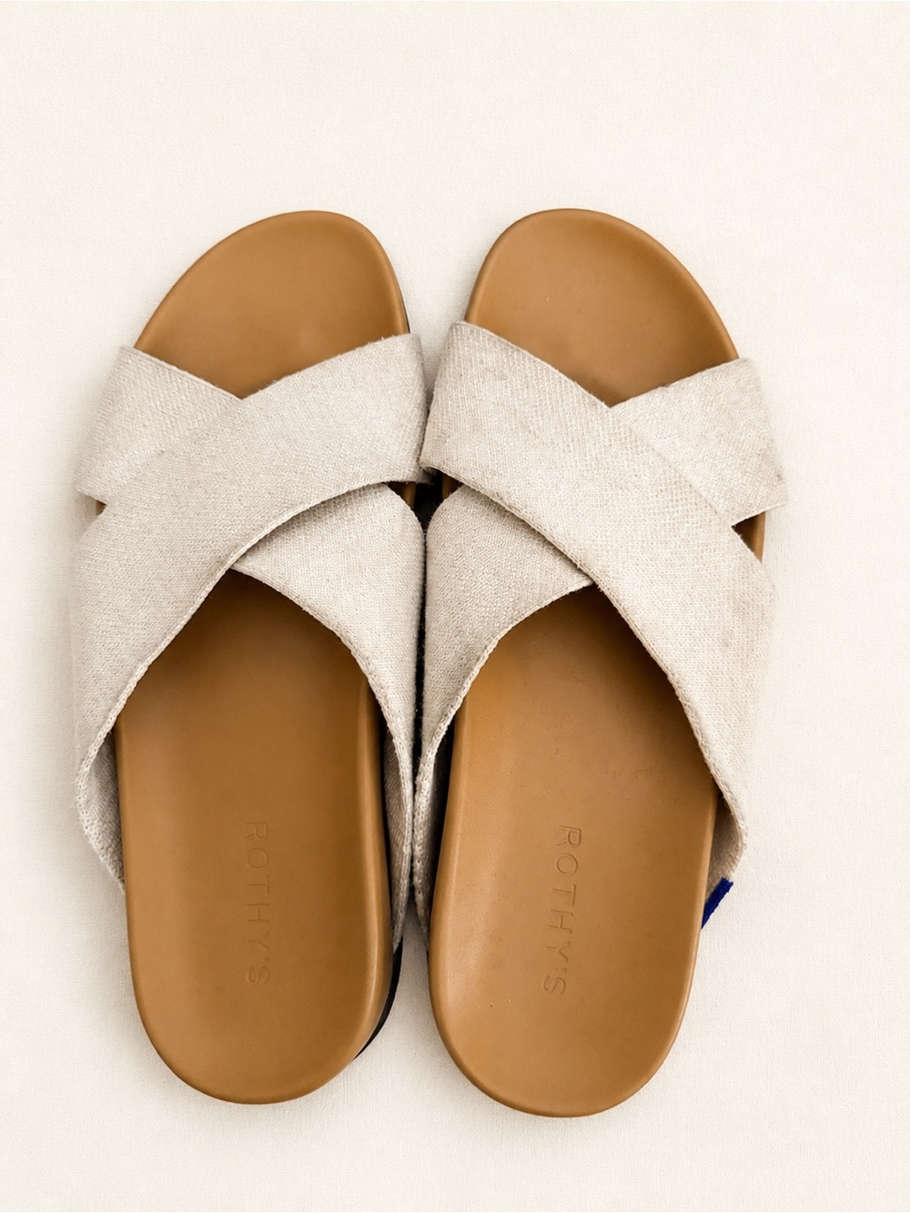 Rothy's Linen-Textured Cream Crossband Slide Sandals